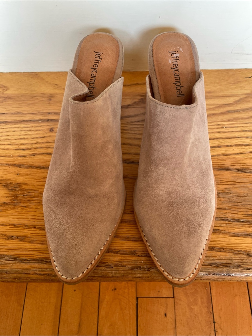 Jeffrey Campbell Shoes Taupe Gray Suede Mules Favela Women’s 6.5 Block Heel - Picture 13 of 14